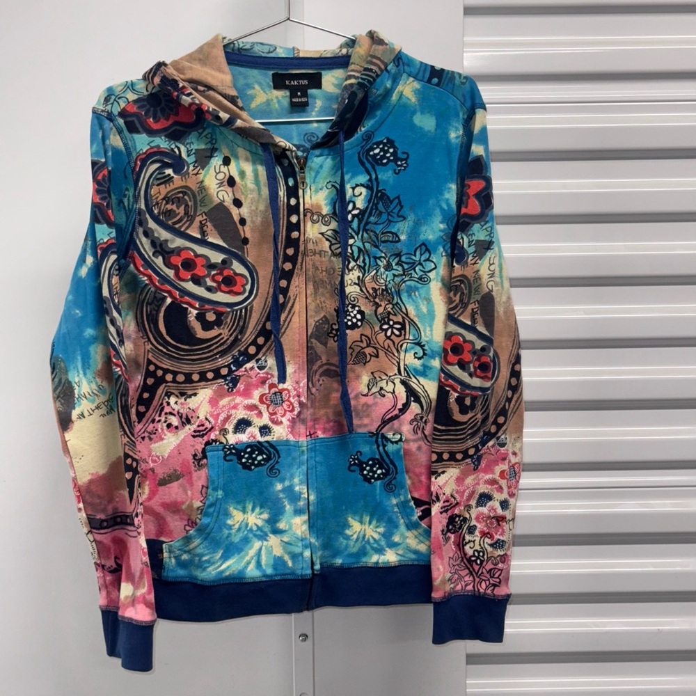 Kaktus colorful tie Dye Hoodie Blue Women's Size M